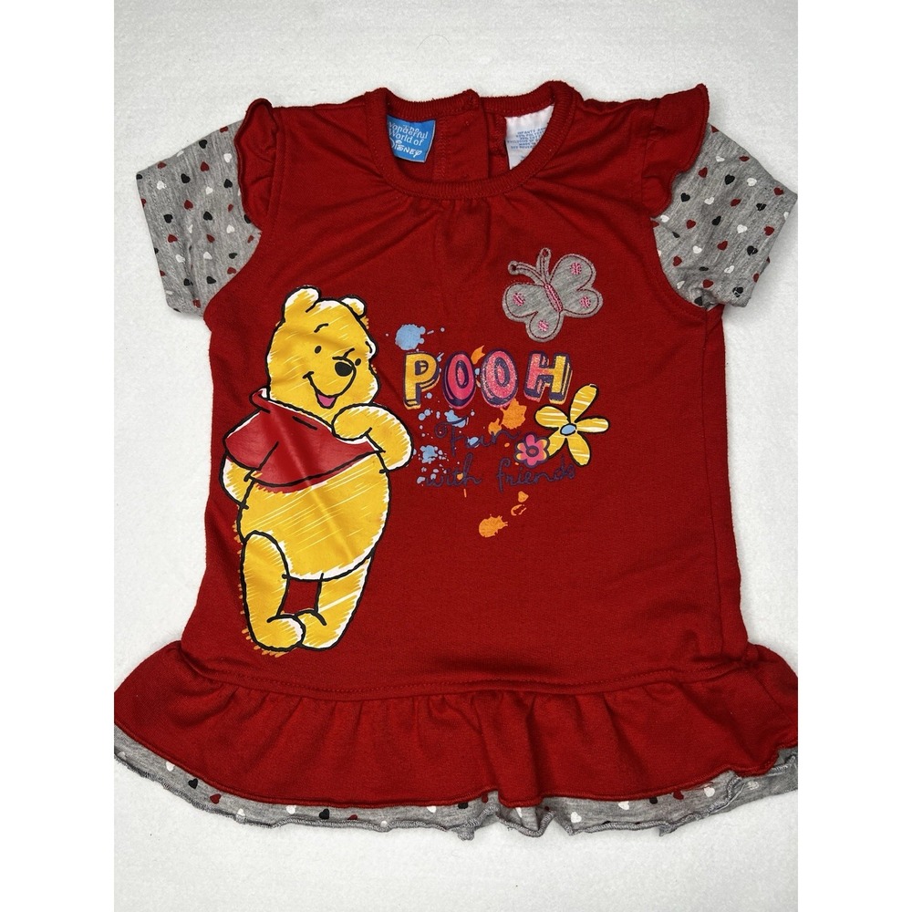 Disney Winnie the Pooh Vintage Y2K Red Ruffle Dress Infant 24 Months Girl 2T Top